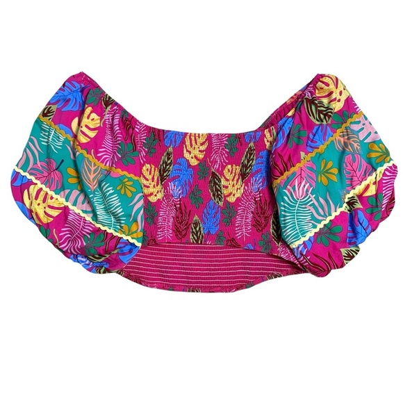 Sugarlips Marina Fuchsia Pink Tropical Smocked Crop Top Plus Size 2x - Picture 9 of 9